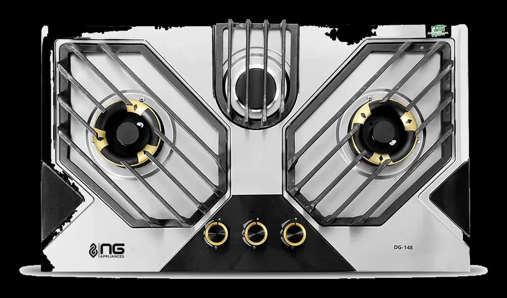 NasGas DG-222 BK Built-in Hob – 3 Burner Black & Silver Gas Stove with Laser Cut Supports — photo 1