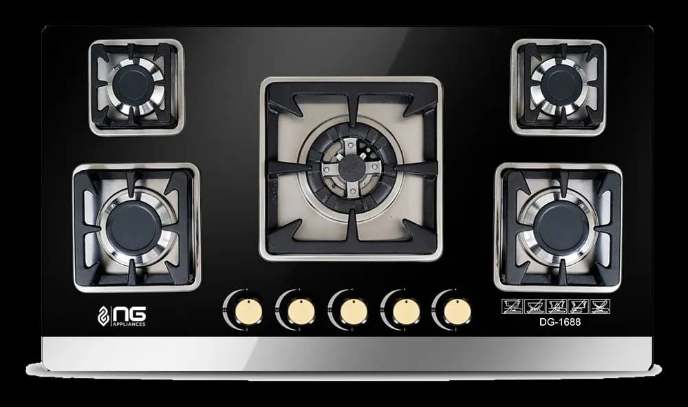NasGas DG-GN 5 Built-in Hob – 5 Burner Tempered Glass Gas Stove with Auto Ignition